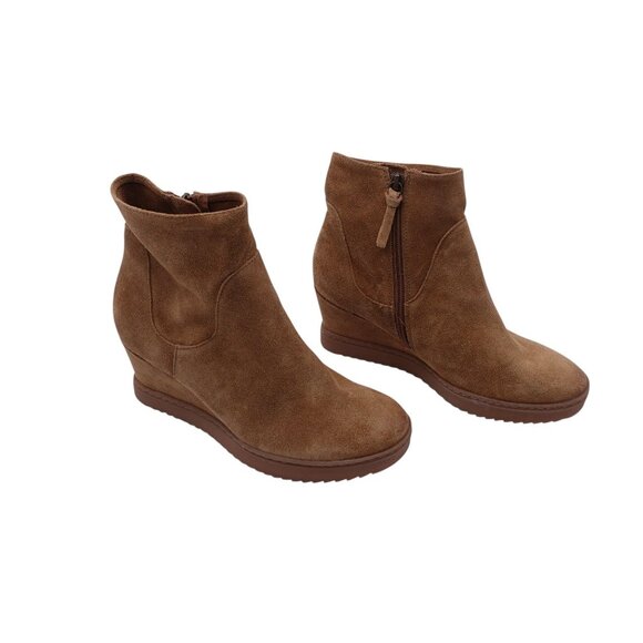 NWOB Sofft Shary Wedge Ankle Bootie Size 9 Brown Waterproof Leather Suede - Picture 1 of 9